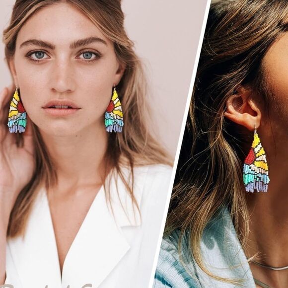 Multicolor Boho Seed Bead Tassel Dangling Statement French Wire Hook Earrings - Picture 8 of 8